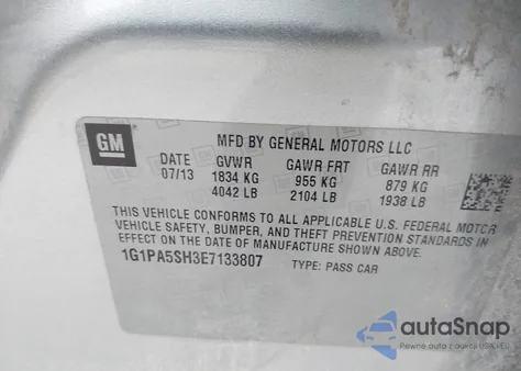 2014 Chevrolet Cruze Ls Auto from USA, damaged, VIN 1G1PA5SH3E7133807